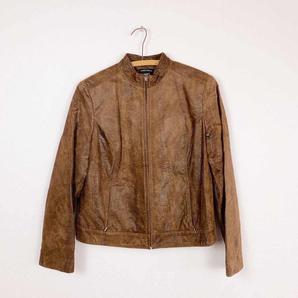 Valerie Stevens Mock Neck Suede Leather Zip Snake Skin Jacket Size Large - Picture 1 of 8